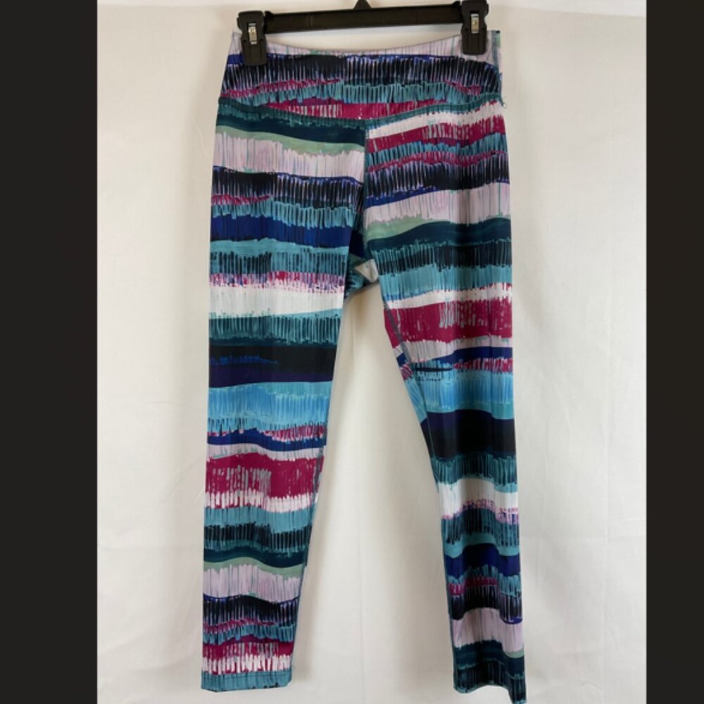 Beyond Yoga Athletic Leggings M Blue White Magenta Graphic Stripe Crop Ankle